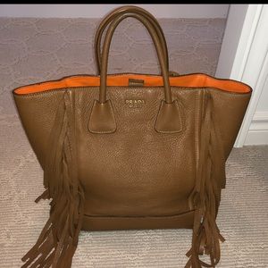 Prada Brown Leather Cervo Fringe Tote Bag